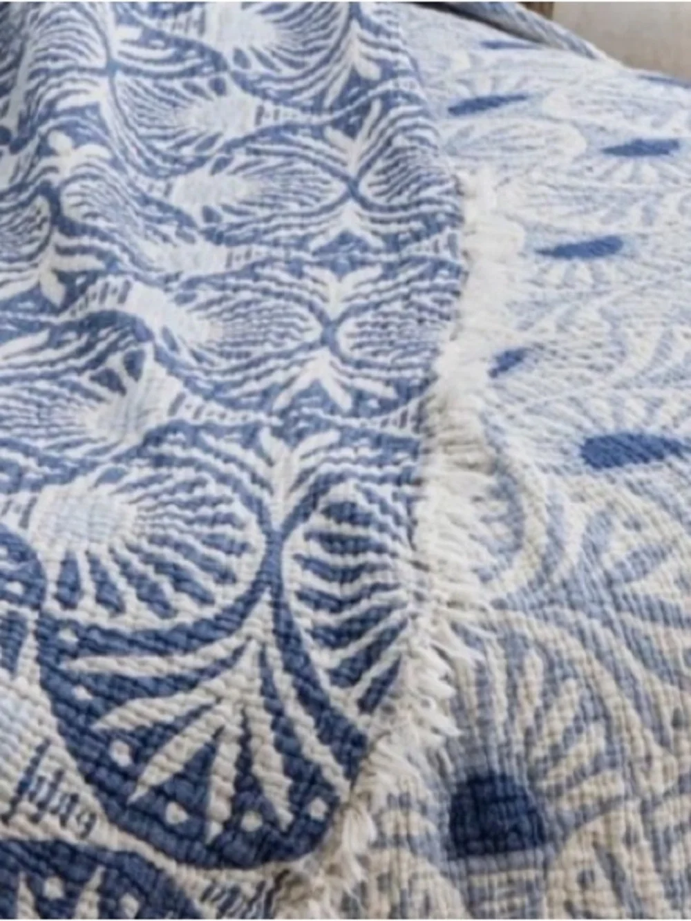 Nantucket Blue Gingko King Bedspread Woven Coastal Heritage Reversible Jacquard